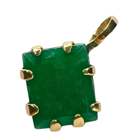 Seed Pendant: Emerald Green Chalcedony Square Cushion Cut with Bronze Setting [0020]