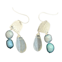 Load image into Gallery viewer, Mini Doors of Possibility earrings with textured sterling silver door and stone tassels