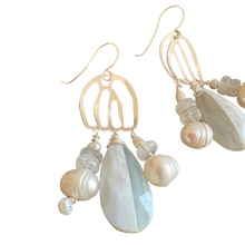 Load image into Gallery viewer, Doors of Possibility earrings with pierced sterling silver door with moonstone and blue lace agate