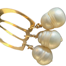 Load image into Gallery viewer, 14k Gold Fill - Doors of Possibility earrings with pierced door shape and white freshwater pearl tassels

