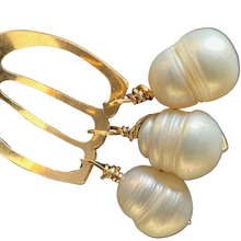 Load image into Gallery viewer, 14k Gold Fill - Doors of Possibility earrings with pierced door shape and white freshwater pearl tassels