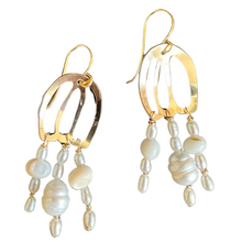 Load image into Gallery viewer, 14k Gold Fill - Doors of Possibility earrings with pierced door shape and white freshwater pearl tassels