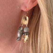 Load image into Gallery viewer, Doors of Possibility earrings with brass door and fish and hand tassels.