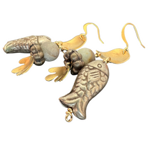Load image into Gallery viewer, Doors of Possibility earrings with brass door and fish and hand tassels.
