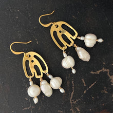 Load image into Gallery viewer, Doors of Possibility earrings with pierced door shape and white freshwater pearl tassels