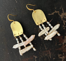 Load image into Gallery viewer, Doors of Possibility earrings with white freshwater pearl tassels
