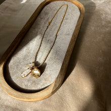 Load image into Gallery viewer, Touchstone Pendant Necklace: Pearl and 18k gold plated chain with white and cornflake pearl pendants
