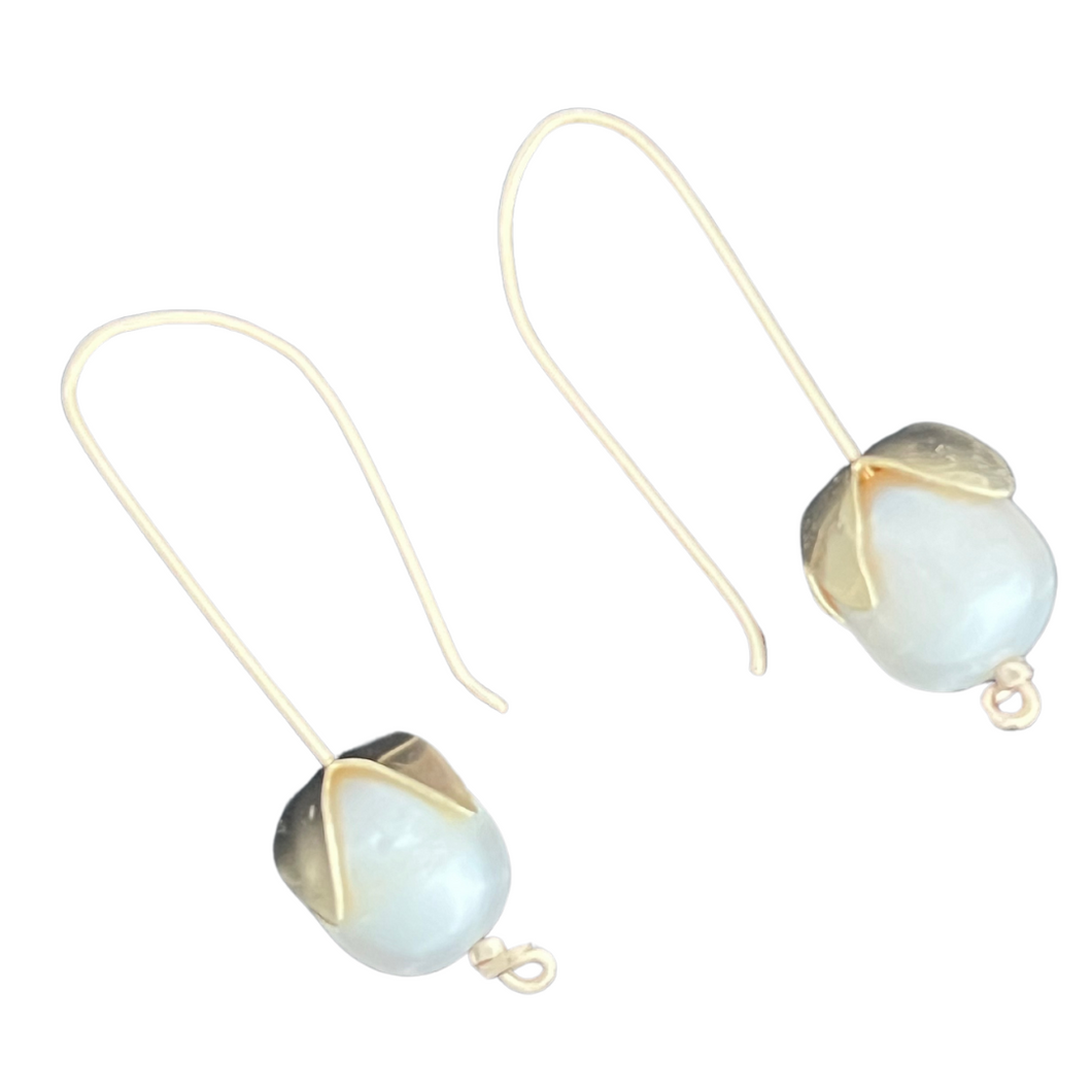 'Long Way' hook earrings: Golf fill and white pearl