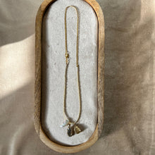 Load image into Gallery viewer, Touchstone Pendant Necklace: Pearl and 18k gold plated chain with golden and black rutilated quartz pendants