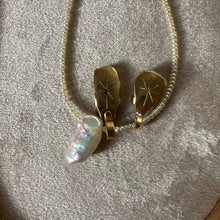 Load image into Gallery viewer, Touchstone Pendant Necklace: Pearl and 18k gold plated chain with golden and black rutilated quartz pendants