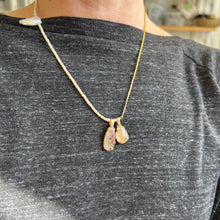 Load image into Gallery viewer, Touchstone Pendant Necklace: Pearl and 18k gold plated chain with golden and black rutilated quartz pendants