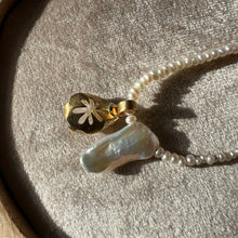 Load image into Gallery viewer, Touchstone Pendant Necklace: Pearl and 18k gold plated chain with golden rutilated quartz pendant