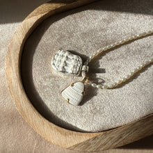 Load image into Gallery viewer, Touchstone Pendant Necklace: Pearl and silver plated chain with white shell pendants