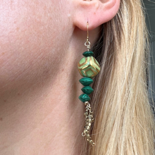 Load image into Gallery viewer, Tassel Earrings: Ceramic and Malachite