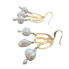 Load image into Gallery viewer, Doors of Possibility earrings with pierced door shape and white freshwater pearl tassels