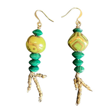 Load image into Gallery viewer, Tassel Earrings: Ceramic and Malachite