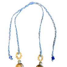 Load image into Gallery viewer, Container Necklace: Recycled glass beads, brass container, lapis, wood, pyrite,
