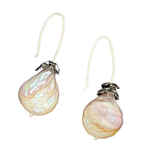 Load image into Gallery viewer, &#39;Long Way&#39; hook earrings: sterling silver and pink pearl
