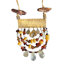 Load image into Gallery viewer, Measure Necklace: Amber, citrine, yellow opal, brown pearls, quartz
