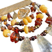 Load image into Gallery viewer, Measure Necklace: Amber, citrine, yellow opal, brown pearls, quartz