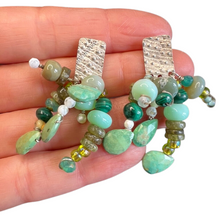 Load image into Gallery viewer, Tassel Earrings: Large sterling Silver Post Earrings with tassels of turquoise, opal and Czech glass beads