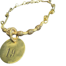 Load image into Gallery viewer, Affinity Chain Necklace: vintage hotel key tag, brass beads and fish clasp