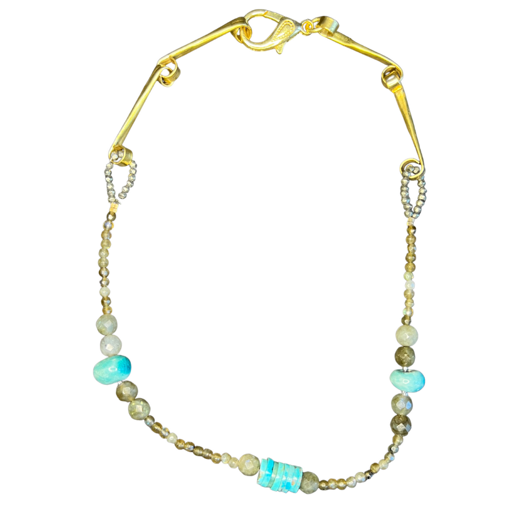 Affinity Chain Necklace: vintage ceramic, turquoise, and pyrite