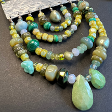 Load image into Gallery viewer, Measure Necklace: Ruler adorned with malachite, pearl, turquoise, Czech glass, chalcedony