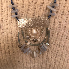 Load image into Gallery viewer, Measure Necklace: Sterling silver ruler with blue lace agate, pearl, and opal adornment