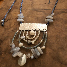 Load image into Gallery viewer, Measure Necklace: Sterling silver ruler with blue lace agate, pearl, and opal adornment
