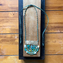 Load image into Gallery viewer, Measure Necklace: Brass ruler adorned with hand carved stone, malachite, pearl, Czech glass