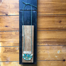 Load image into Gallery viewer, Measure Necklace: Brass ruler adorned with hand carved stone, malachite, pearl, Czech glass