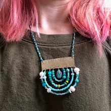 Load image into Gallery viewer, Measure Necklace: Brass ruler adorned with hand carved stone, malachite, pearl, Czech glass
