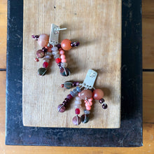 Load image into Gallery viewer, Tassel Earrings: Textured sterling silver post earrings with moonstones, jasper, coral, and check glass beads