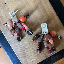 Load image into Gallery viewer, Tassel Earrings: Textured sterling silver post earrings with moonstones, jasper, coral, and check glass beads