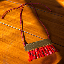 Load image into Gallery viewer, Measure Necklace: Brass ruler adorned with tassels of red coral beads