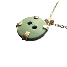 Load image into Gallery viewer, Seed Pendant: Green Heritage Button with Bronze Setting [0009]
