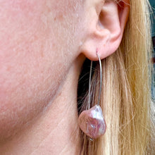 Load image into Gallery viewer, Long hook earrings: sterling silver and pink pearl
