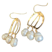 Load image into Gallery viewer, 14k Gold Fill - Doors of Possibility earrings with pierced door shape and white freshwater pearl tassels

