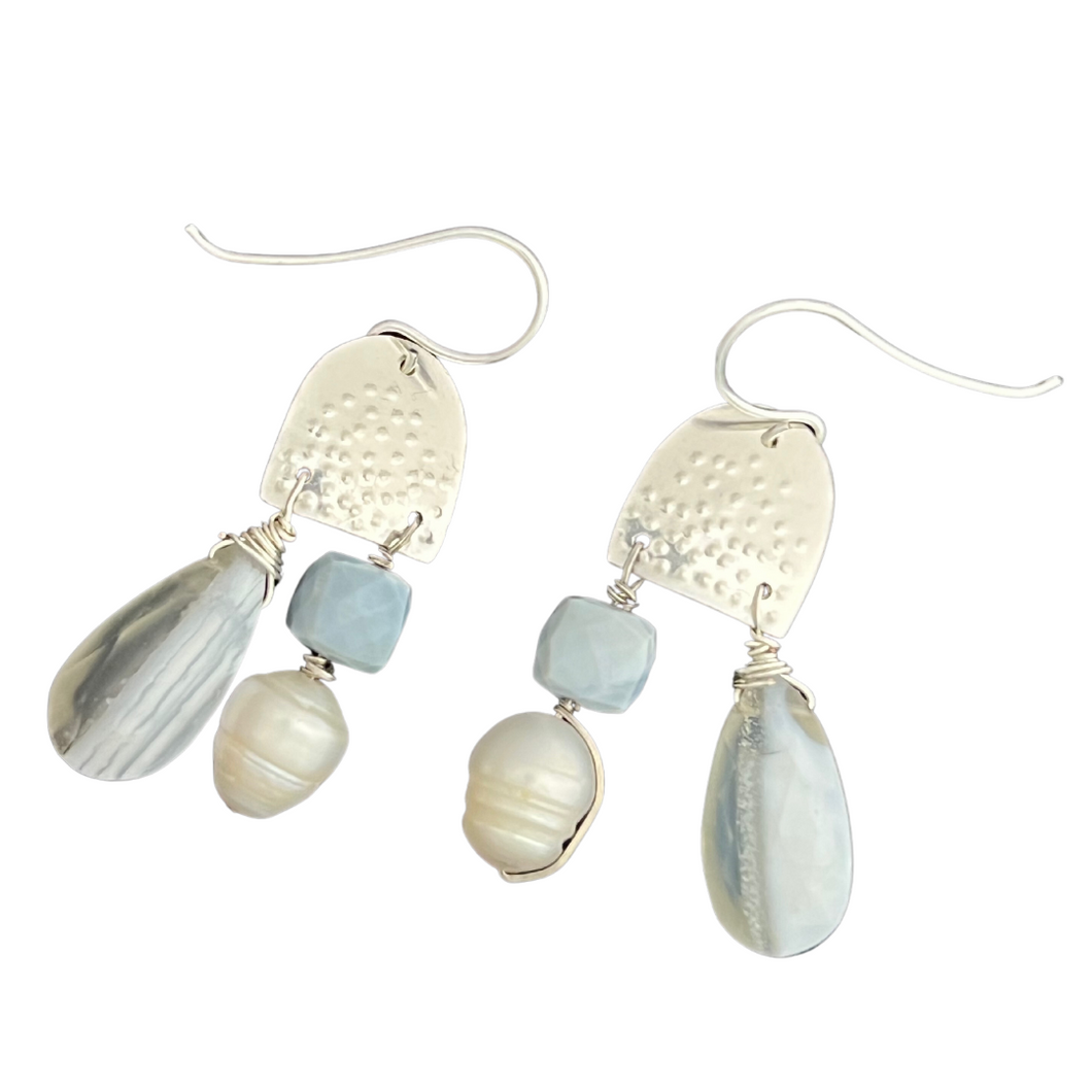 Mini Doors of Possibility earrings with textured sterling silver door and stone tassels