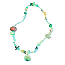 Load image into Gallery viewer, Green Beaded Necklace with vintage ceramic bead
