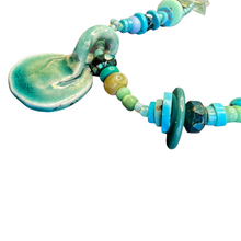 Load image into Gallery viewer, Green Beaded Necklace with vintage ceramic bead
