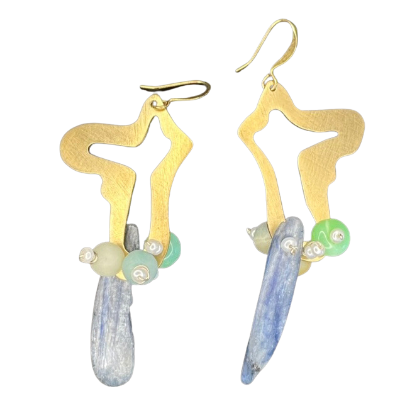 Growth Earrings: Wings with kyanite, chalcedony, opal, pearl