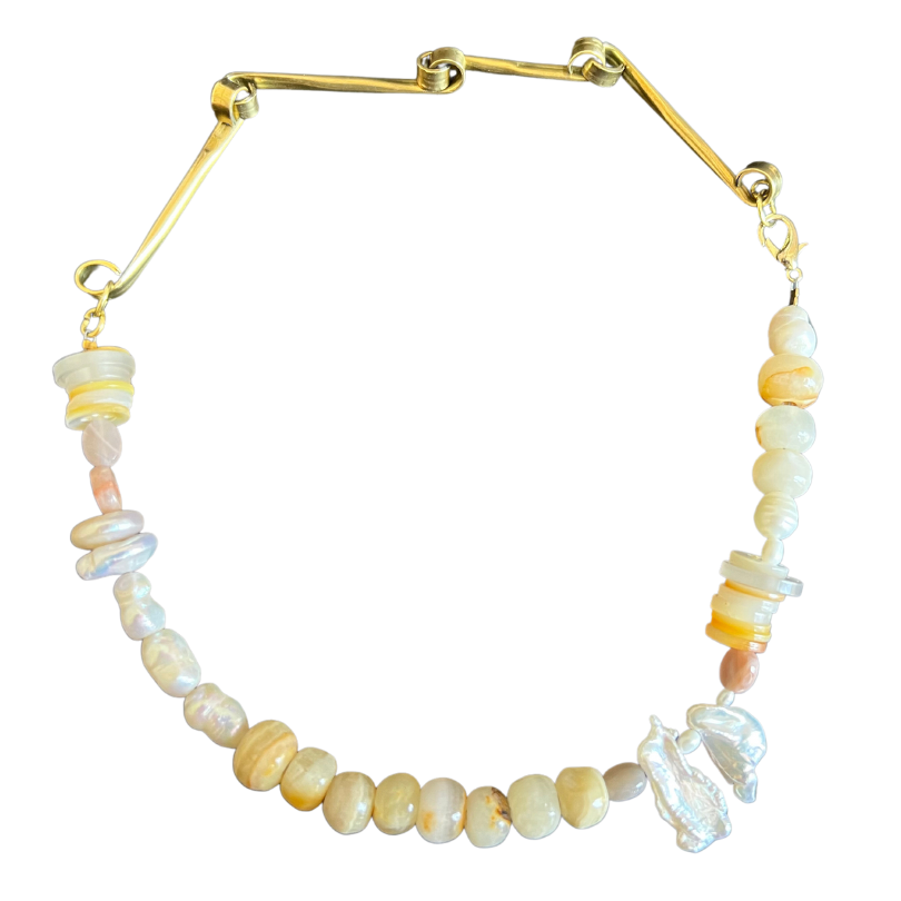 Tube Chain Necklace: stone, pearl, and vintage buttons