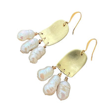 Load image into Gallery viewer, Doors of Possibility earrings with white freshwater pearl tassels
