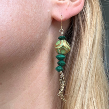Load image into Gallery viewer, Tassel Earrings: Ceramic and Malachite
