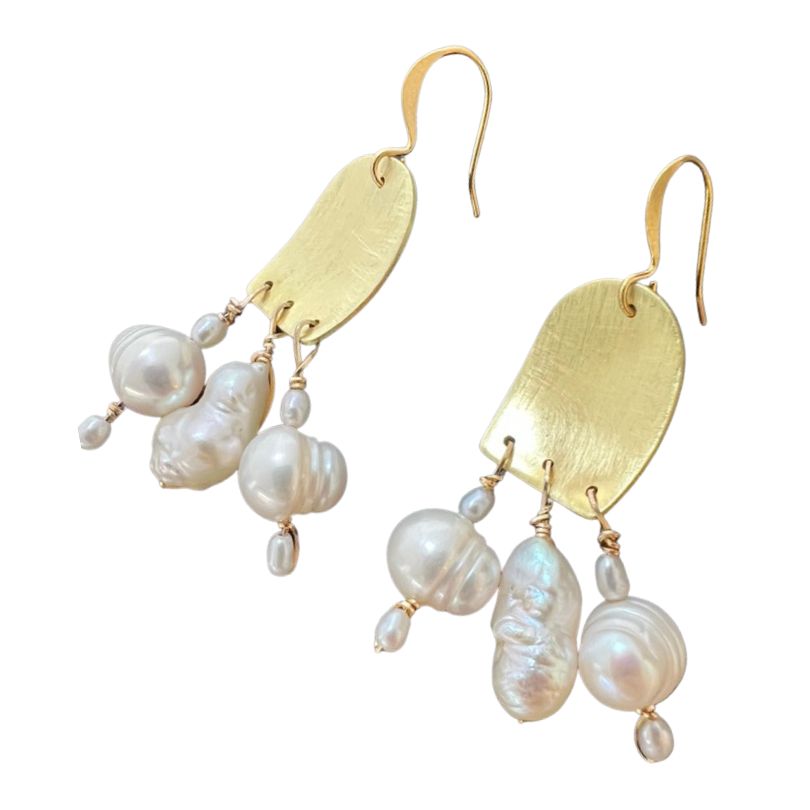 Doors of Possibility earrings with white freshwater pearl tassels
