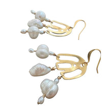 Load image into Gallery viewer, Doors of Possibility earrings with pierced door shape and white freshwater pearl tassels

