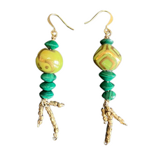 Load image into Gallery viewer, Tassel Earrings: Ceramic and Malachite
