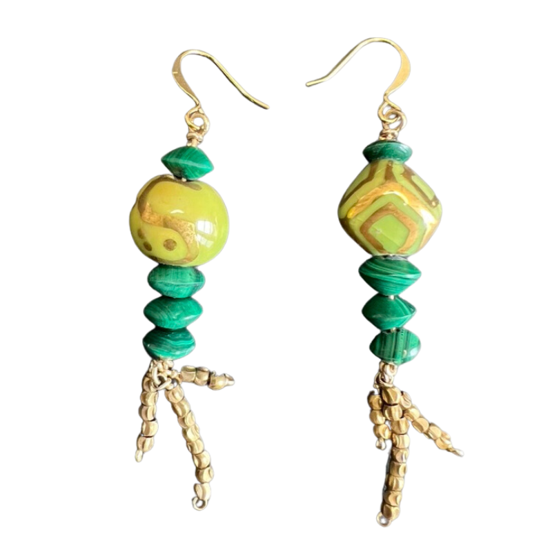 Tassel Earrings: Ceramic and Malachite